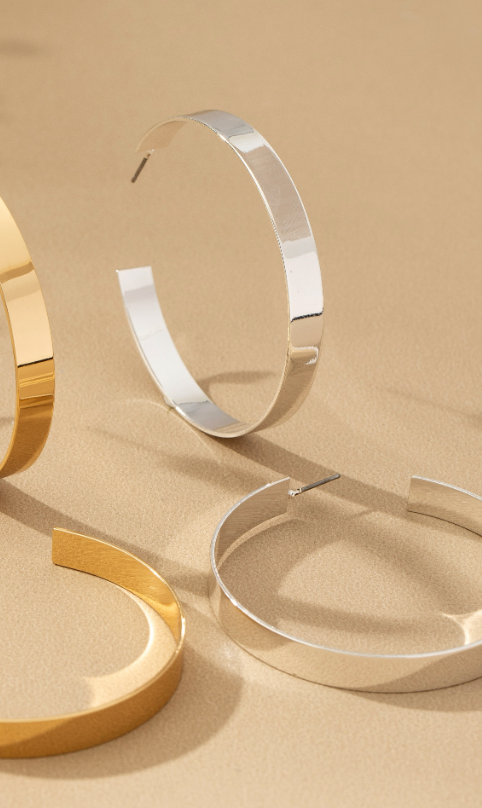 Flat Hoop Earrings Silver and Gold
