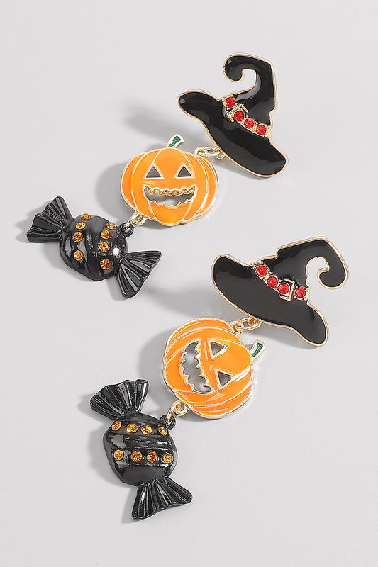 Halloween Hat Pumpkin Candy Dangle Earrings