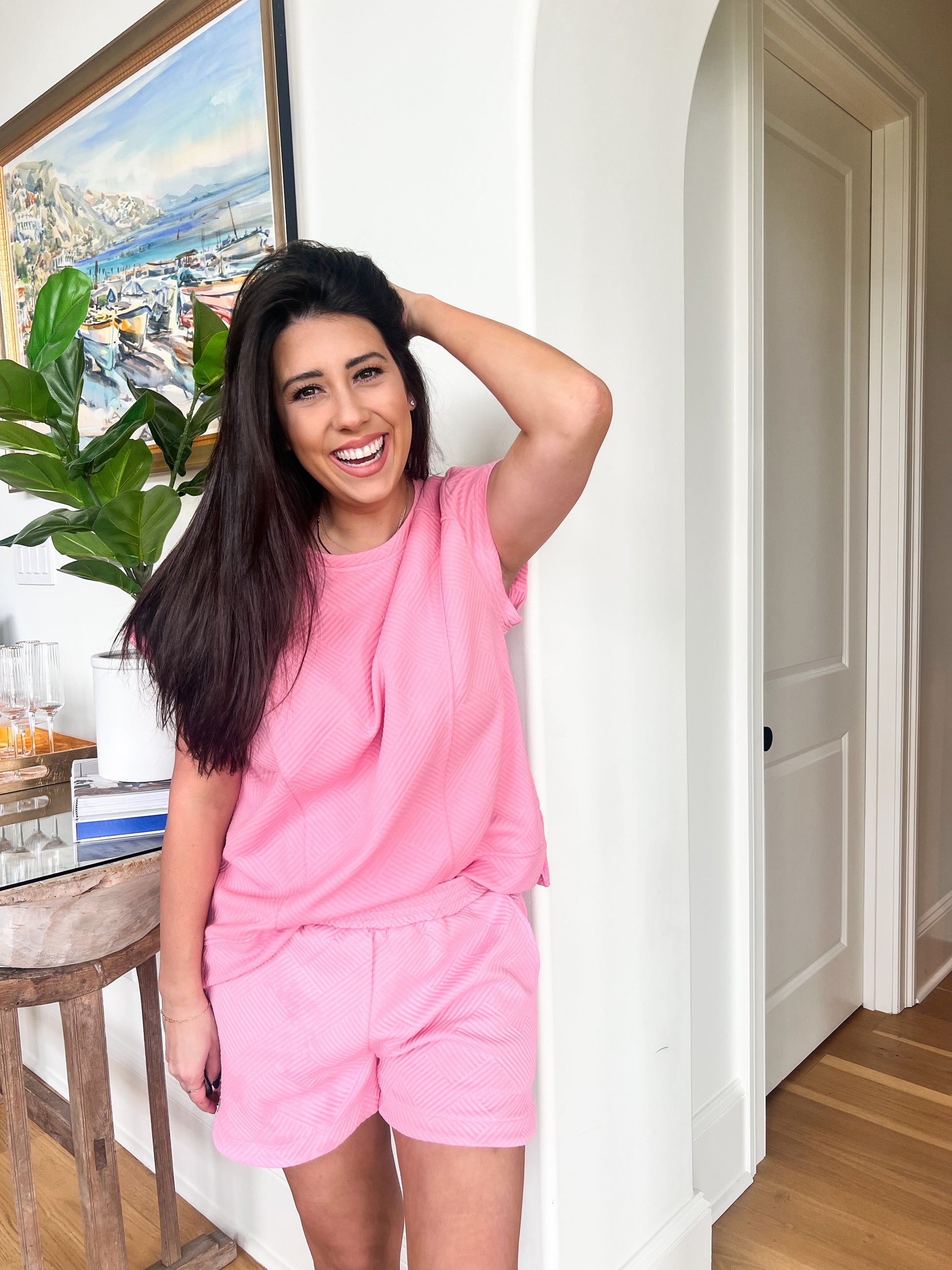 Short sleeve pink shorts and top set